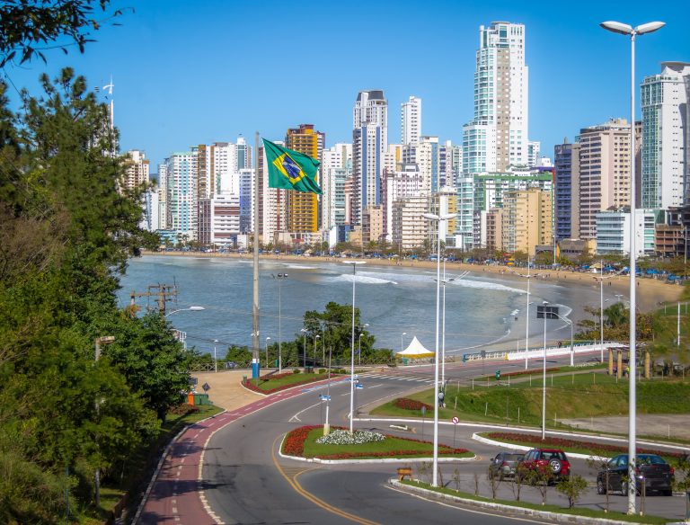 Balneario Camboriu city and brazilian flag - Balneario Camboriu, Santa Catarina, Brazil