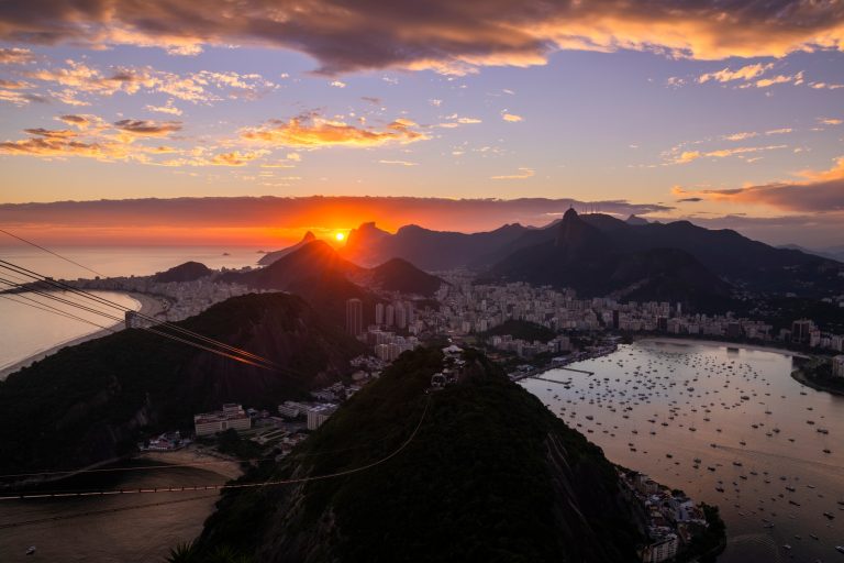 Beautiful panorama of Rio de Janeiro at twilight, Brazil. Sugarloaf Mountain