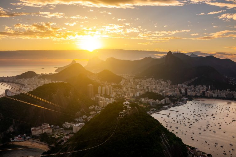 Beautiful panorama of Rio de Janeiro at twilight, Brazil. Sugarloaf Mountain
